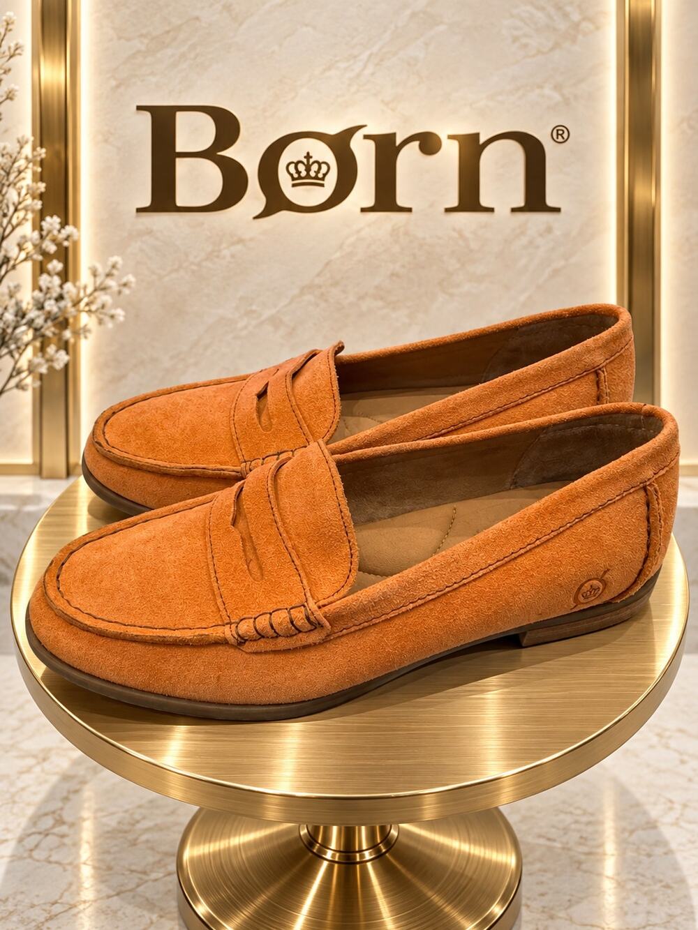 Born Orange Suede Penny Loafers Moc Toe Flats Women’s Size 7M